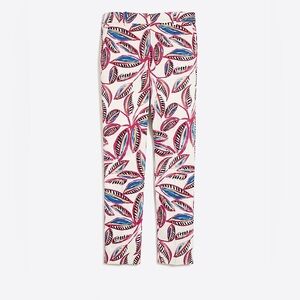 J. Crew White Slim Pants with Pink & Blue Leaf Print